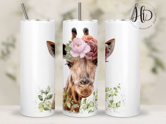 Giraffe 20 Oz Skinny Tumbler Sublimation Designs, Floral Giraffe