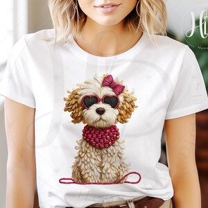 Goldendoodle PNG, Faux Yarn Trendy Clipart, Preppy Crochet Sublimation Shirt Design, Valentine Heart Glasses, Dog Lover, Digital