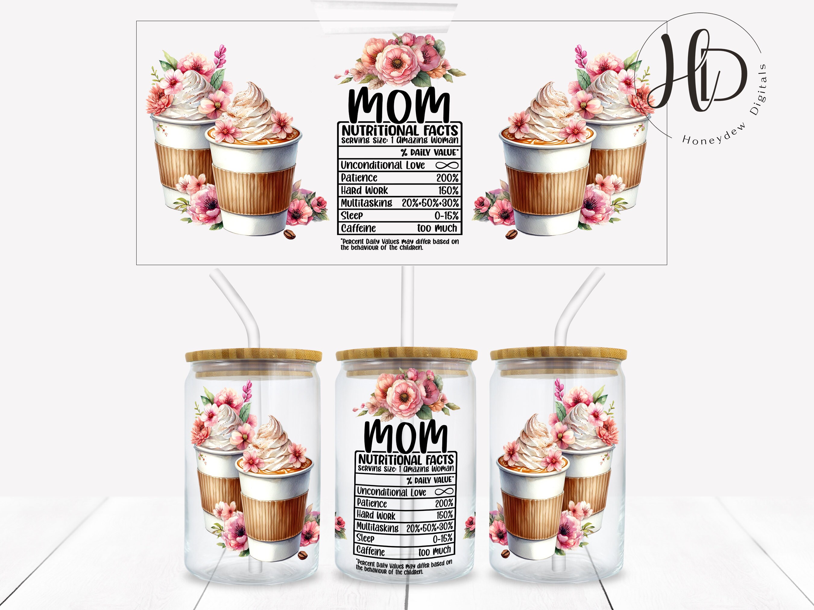 Mom 16oz Libbey Glass Can Tumbler Wrap, Mother's Day Nutritional ...
