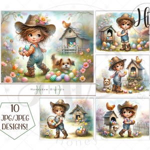 Kleines Mädchen Ostern Clip Art Bündel: Junk Journal - Scrapbook - Kartenherstellung - Ephemera - Sublimation | Mädchen & Hund | 10 hochauflösende JPG Designs
