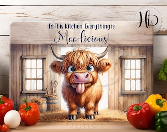 Highland Cow Cutting Board Sublimation Design: Moo-licious Kitchen Decor, Digital Download