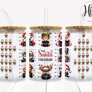 Funny Christmas Characters 16oz Libbey Can Tumbler Wrap, Hilarious Holiday Mugshot Sublimation Design, Santa I Can Explain, Digital Download