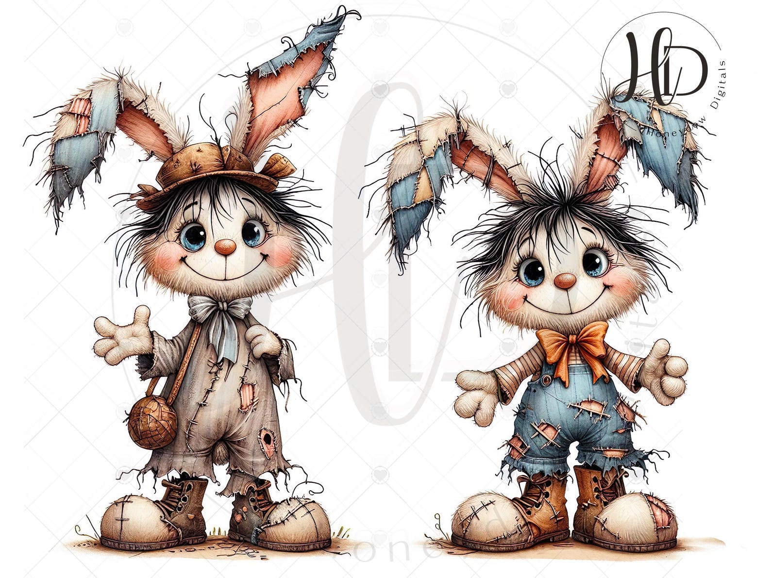 Patchwork Rabbit Oc Patchwork Bunny Clipart For: Paper Crafts - Junk Journal - Scrapbook ...