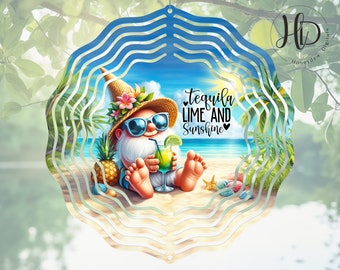 Beach Gnome Wind Spinner Sublimation Design, Tequila Lime and Sunshine Garden Decor, Digital Download
