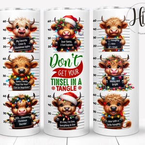 Świąteczna krowa górska 20oz Skinny Tumbler Wrap, zabawny świąteczny projekt sublimacji zdjęcia kubka, splątana lamówka, pobieranie cyfrowe