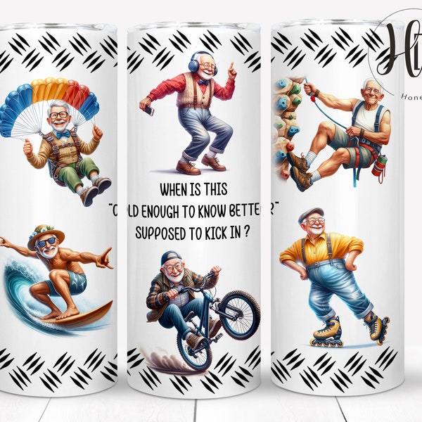 Grandpa 20 oz Skinny Tumbler Wrap PNG, Papa Sublimation Design, Old Enough To Know Better, Funny Old Man Tumbler Wrap, Digital Download