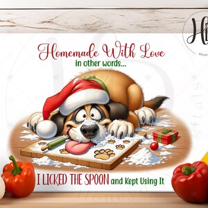 Lustige Weihnachtshund Schneidebrett Sublimationsentwurf, hausgemacht mit Liebe Küchendekor, digitaler Download