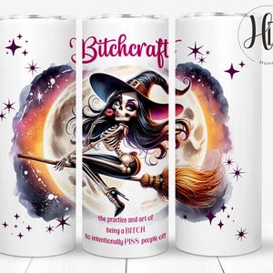 Bitchcraft Tumbler Wrap, Funny Witch Sublimation Design, Sarcastic Skeleton Mug, Digital Download