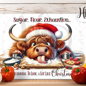 Funny Christmas Highland Cow Cutting Board Sublimation Design, Holiday Country Kitchen Decor, Digital Download