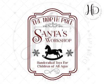 Vintage Santa's Workshop SVG: Cut File for Cricut & Silhouette, North Pole Sign Sublimation Design, Crafts and Shirts, Digital Download