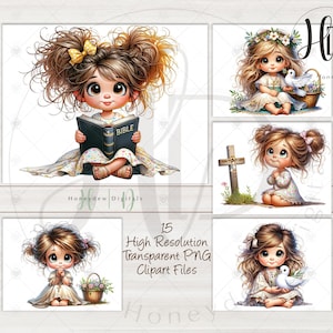 Kleines Mädchen Christian Clipart für: Papierhandwerk - Junk Journal - Scrapbook - Kartenherstellung - Sublimation, 15 hochauflösende PNG digitale Designs