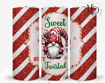 Candy Cane 20 oz Skinny Tumbler Wrap, Christmas Tumbler Wrap PNG, Sweet But Twisted, Christmas Gnome Sublimation Designs, Digital Download