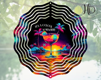 It's 5 O'Clock Somewhere Wind Spinner Sublimation Design, Beach Wind Spinner PNG, 12 inch, Tropical Drink, Margaritaville, Digital Download