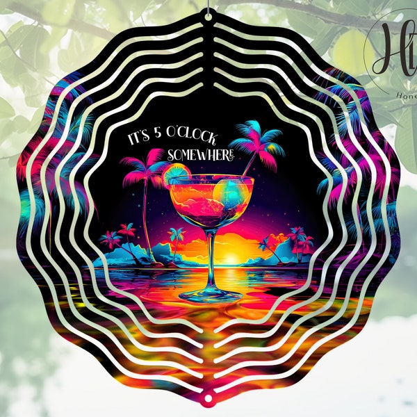 It's 5 O'Clock Somewhere Wind Spinner Sublimation Design, Beach Wind Spinner PNG, 12 inch, Tropical Drink, Margaritaville, Digital Download