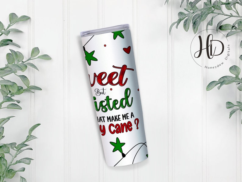 Candy Cane 20 oz Skinny Tumbler Wrap PNG, Christmas Tumbler Wrap, Sweet But Twisted, Christmas Gnome Sublimation Designs, Digital Download image 8