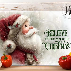 Tro på magin med julens sublimeringsdesign för skärbrädor och dekor, jultomtekök, utskrivbar julklapp, digital