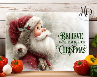 Believe in the Magic of Christmas Sublimation Design For Cutting Boards and Decor, Santa Claus Kitchen, Holiday Gift Printable, Digital