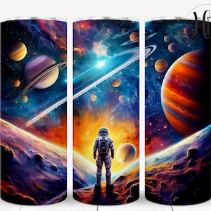 Galaxy 20 oz Skinny Tumbler Wrap, Cosmic Astronaut Sublimation Design, Digital Download