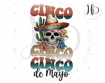 Cinco De Mayo Sublimation Designs, Mexican Fiesta Skull Sombrero Clipart, Sugar Skull Sublimation, Heat Press Designs, Digital Download