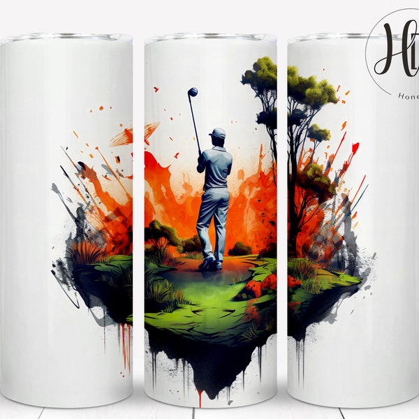 Golfer 20 oz Skinny Tumbler, Sublimation Designs, Golf Tumbler Wrap PNG, Golfing Tumbler Design, Digital Download