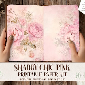 Bellissimo kit di diario spazzatura shabby chic, carta stampabile floreale acquerello rosa vintage, download digitale