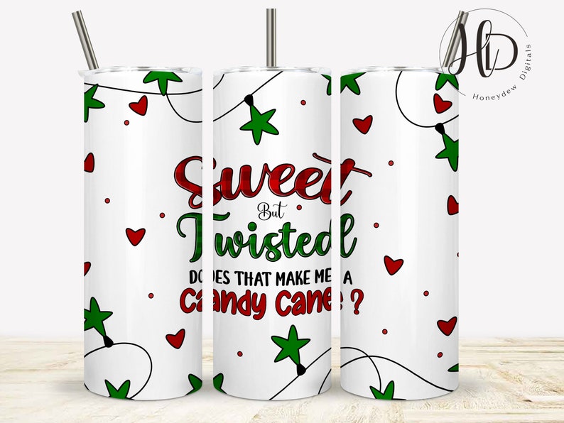 Candy Cane 20 oz Skinny Tumbler Wrap PNG, Christmas Tumbler Wrap, Sweet But Twisted, Christmas Gnome Sublimation Designs, Digital Download image 10
