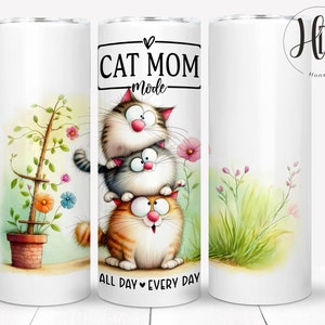 Cat Mom 20oz Skinny Tumbler Wrap, Funny Cat Lover Sublimation Design, Digital Download