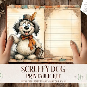 Scruffy Dog Junk Journal Kit, Vintage Pup Patchwork Papiere, druckbare Ephemera: Fussy Schnitte - Tags - ATC Karten - Taschen, digitaler Download