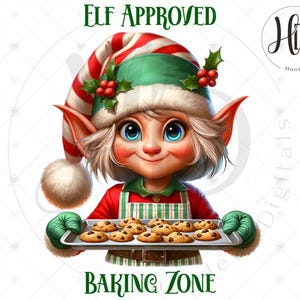 Kerstelf PNG, Elf Approved Baking Zone-sublimatieontwerp, shirt/schort/snijplank Baking Crew, vakantiekoekje keukendecor, digitaal