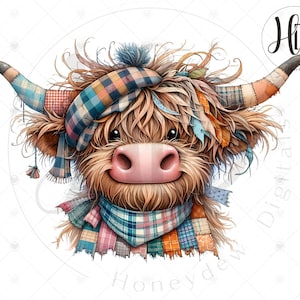 Highland Cow Clipart dla: Papierowe rzemiosło - Dziennik śmieci - Album - Tworzenie kartek - Ephemera - Sublimacja, 10 wysokiej rozdzielczości JPG Digital Designs
