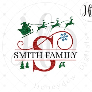 Paquete SVG de monograma navideño para Cricut y Silhouette, diseño de sublimación de alfabeto dividido de Papá Noel festivo, 26 archivos PNG, descarga digital
