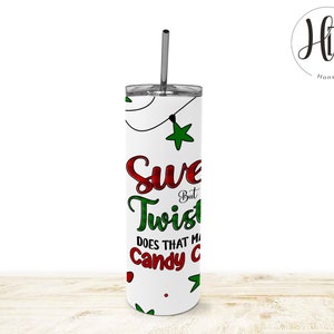 Candy Cane 20 oz Skinny Tumbler Wrap PNG, Christmas Tumbler Wrap, Sweet But Twisted, Christmas Gnome Sublimation Designs, Digital Download image 7