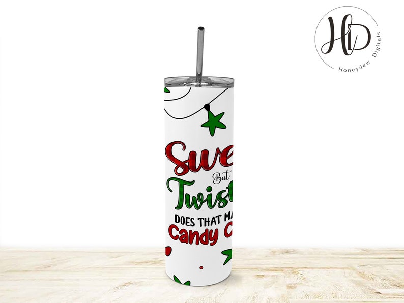 Candy Cane 20 oz Skinny Tumbler Wrap PNG, Christmas Tumbler Wrap, Sweet But Twisted, Christmas Gnome Sublimation Designs, Digital Download image 7