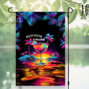 Tropical Beach Cocktail Garden Flag Sublimation Design, It's 5 O'Clock Somewhere, Margaritaville Garden & Yard Decoration, Digital Download