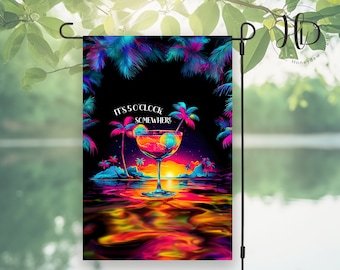Tropical Beach Cocktail Garden Flag Sublimation Design, It's 5 O'Clock Somewhere, Margaritaville Garden & Yard Decoration, Digital Download