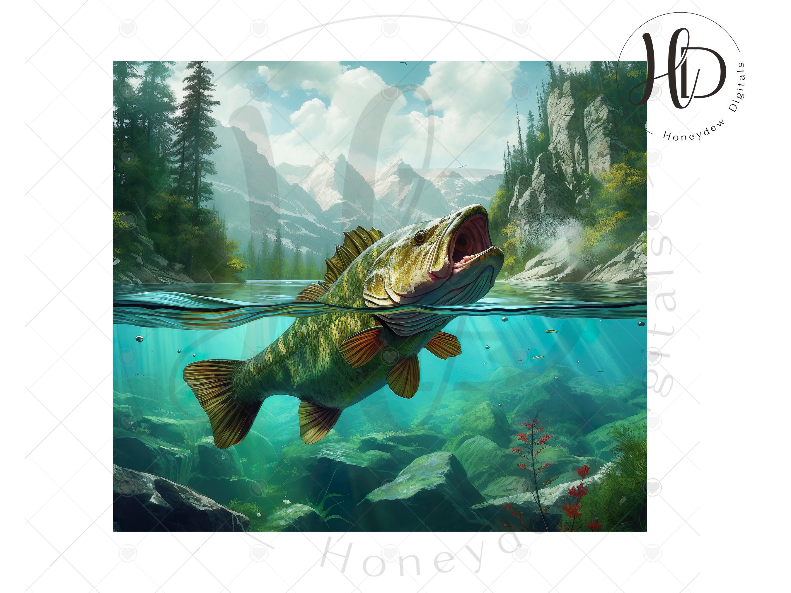 Largemouth Bass 20 Oz Skinny Tumbler, Sublimation Designs, Realistic