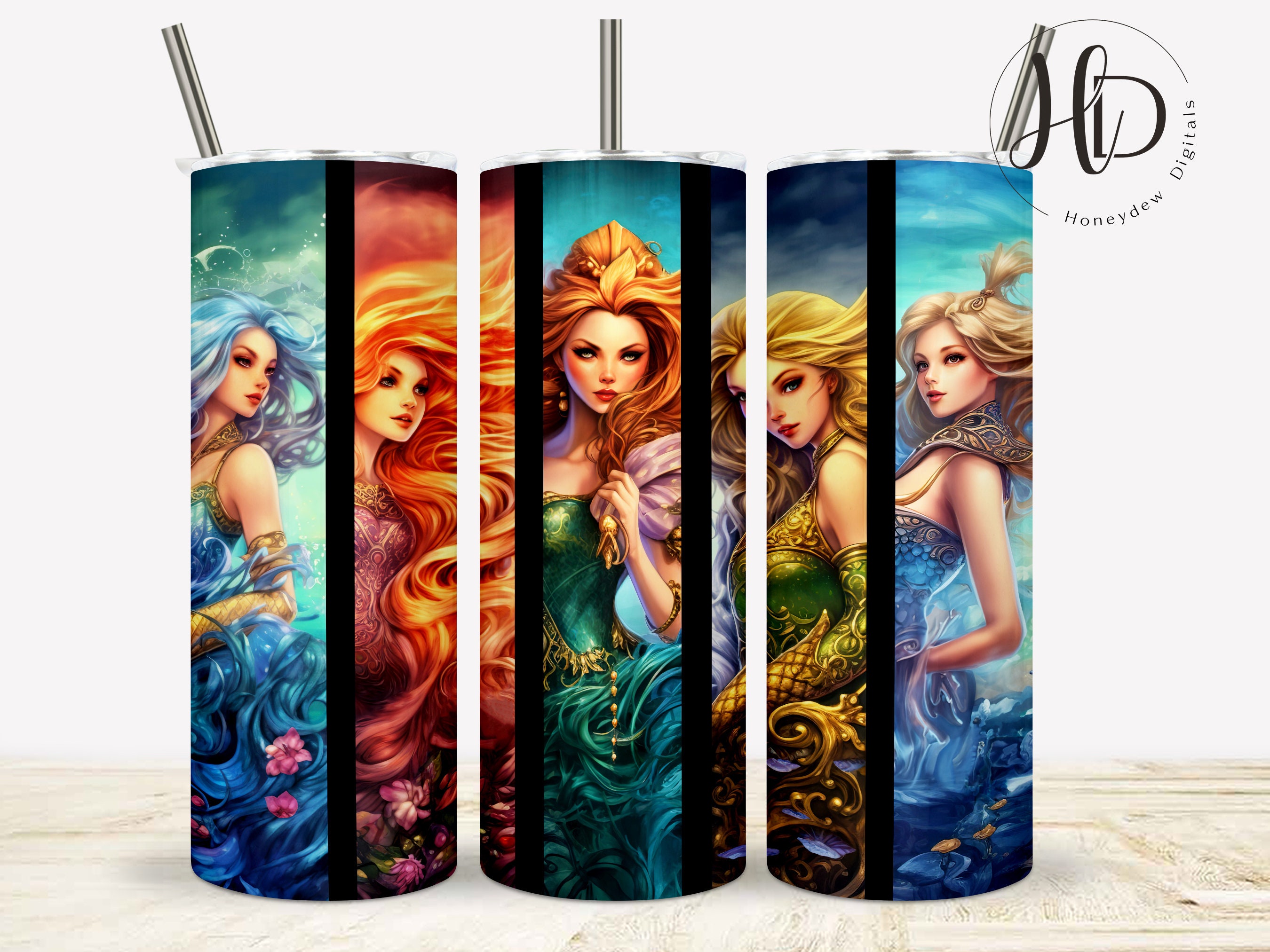 Mermaid 20 Oz Skinny Tumbler Sublimation Designs Mermaid Etsy