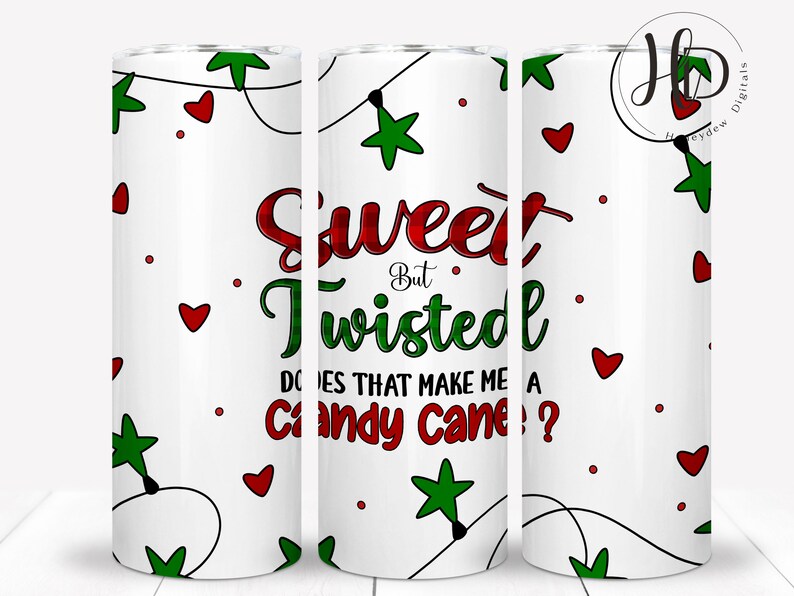 Candy Cane 20 oz Skinny Tumbler Wrap PNG, Christmas Tumbler Wrap, Sweet But Twisted, Christmas Gnome Sublimation Designs, Digital Download image 1