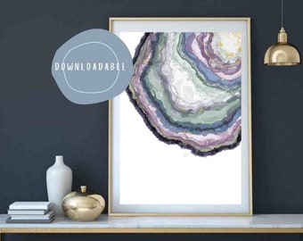 Agate Slice Art, Geode Art Print, Crystal Art, Original Watercolor Painting, Spiritual Art, New House Gift