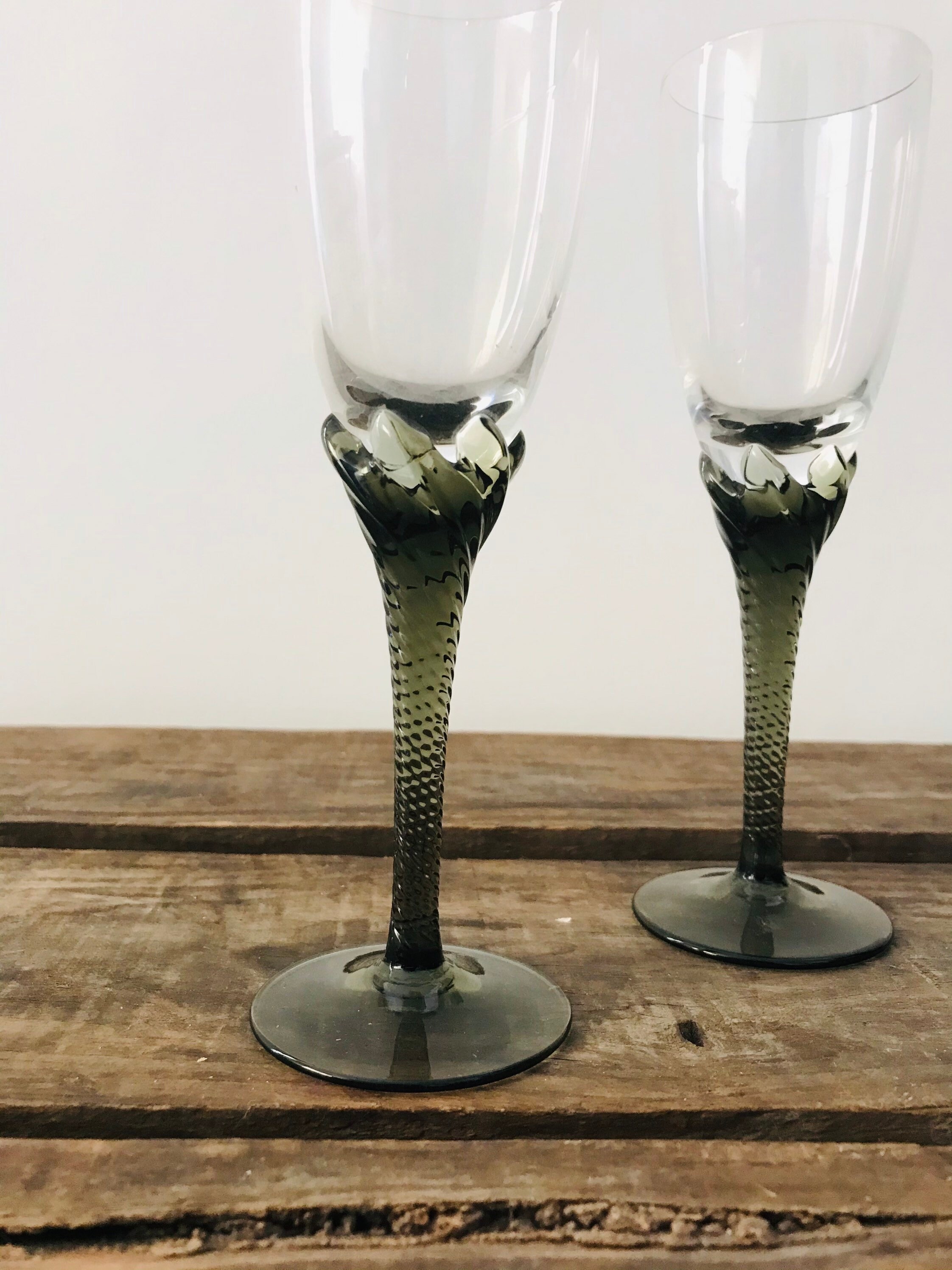 Pair of Retro Smoked Glass Champagne Flutes / Wine Glasses Etsy UK