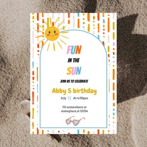 Fun in the Sun Birthday Invitation: Editable Summer Design (5x7) (Digital Download)