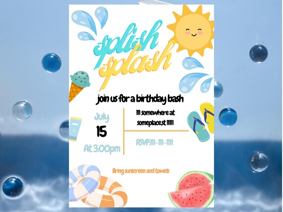 Splish Splash Birthday Invitation: Editable Summer Party Invite (Digital Download)