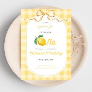 Our main squeeze is one birthday invitation, lemon first birthday invitation, digital lemon first birthday invite.