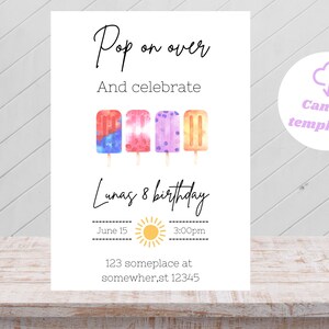 Popsicles Birthday Invitation: Fun Summer Party, Editable Digital Invite (5x7, PDF Link)