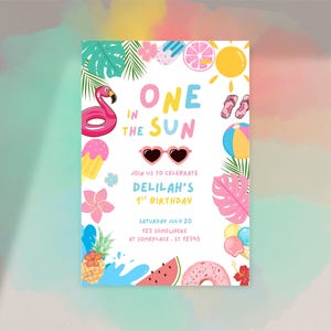 One in the Sun Birthday Invitation: Colorful Summer Theme (Digital Invitation)