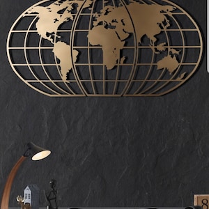 World Map Wall Art; Metal Earth Map, Home  decor, Laser cut Metal art,48.4" X 24.4" (123cm X 62 cm)