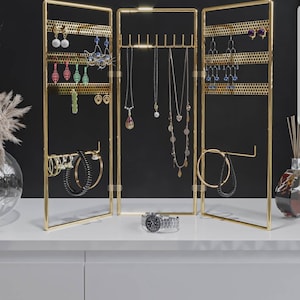 Foldable Golden Jewelry Stands, Rings, Necklace, Earring, Bracelets Hangings, Organizer.