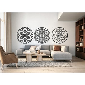 Sacred Geometry Wall Art; Torus, Sri Yantra, Flower of Life, Metal Yoga Wall Decor, Home meditation decor, Laser cut Metal art, Zen Art
