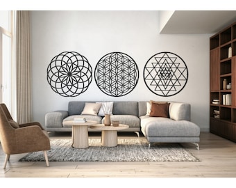 Sacred Geometry Wall Art; Torus, Sri Yantra, Flower of Life, Metal Yoga Wall Decor, Home meditation decor, Laser cut Metal art, Zen Art