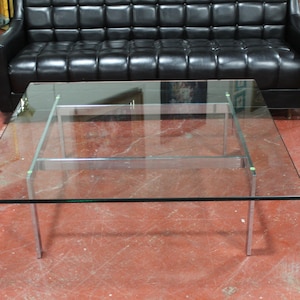 Milo Baughman Mies Van Der Rohe Era Chrome & Glass Coffee Table Mid Century Modern Barcelona Style 1960's